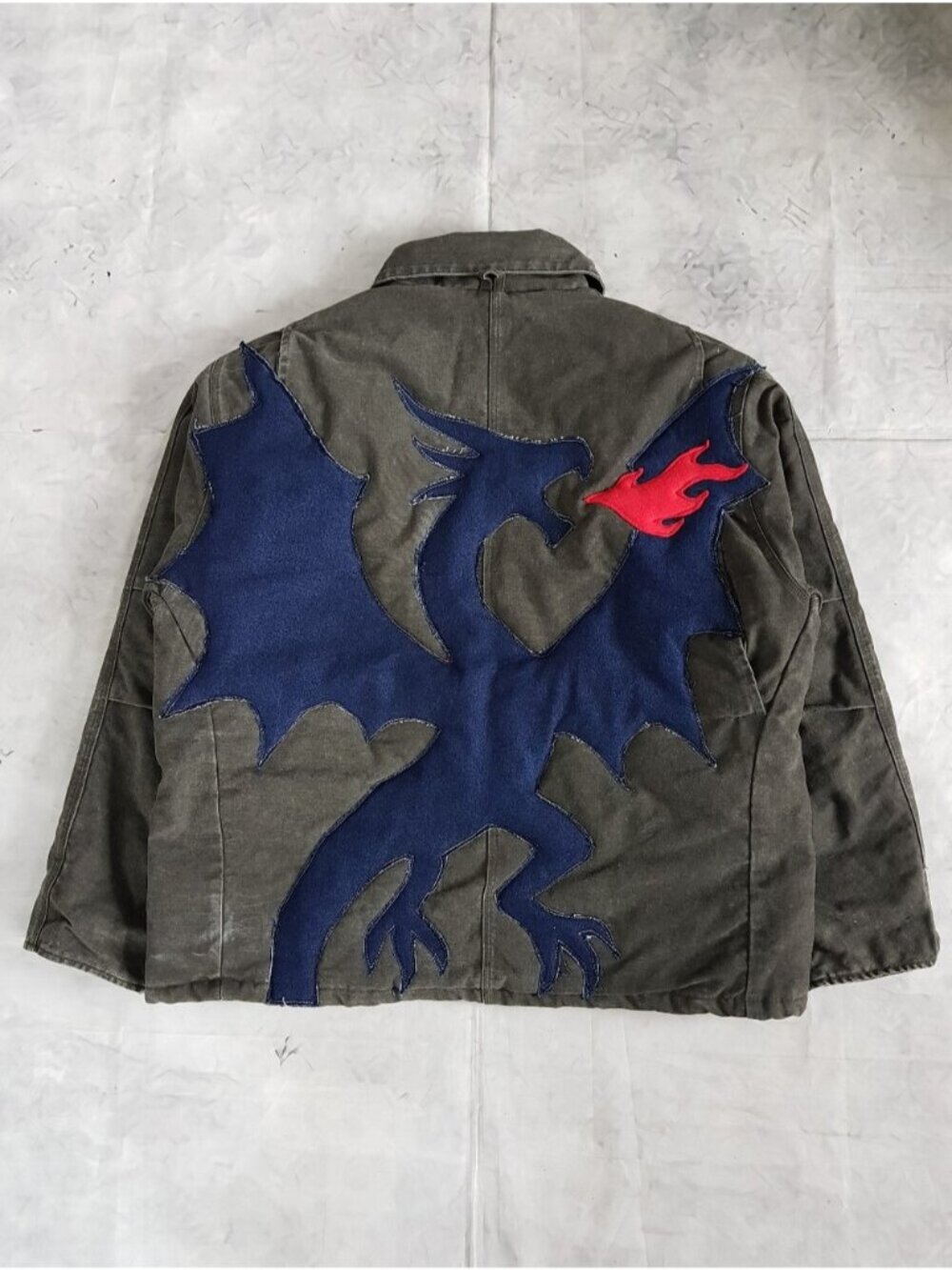 Upcycled Fire-Breathing Dragon Patch Carhartt-Style Jacket